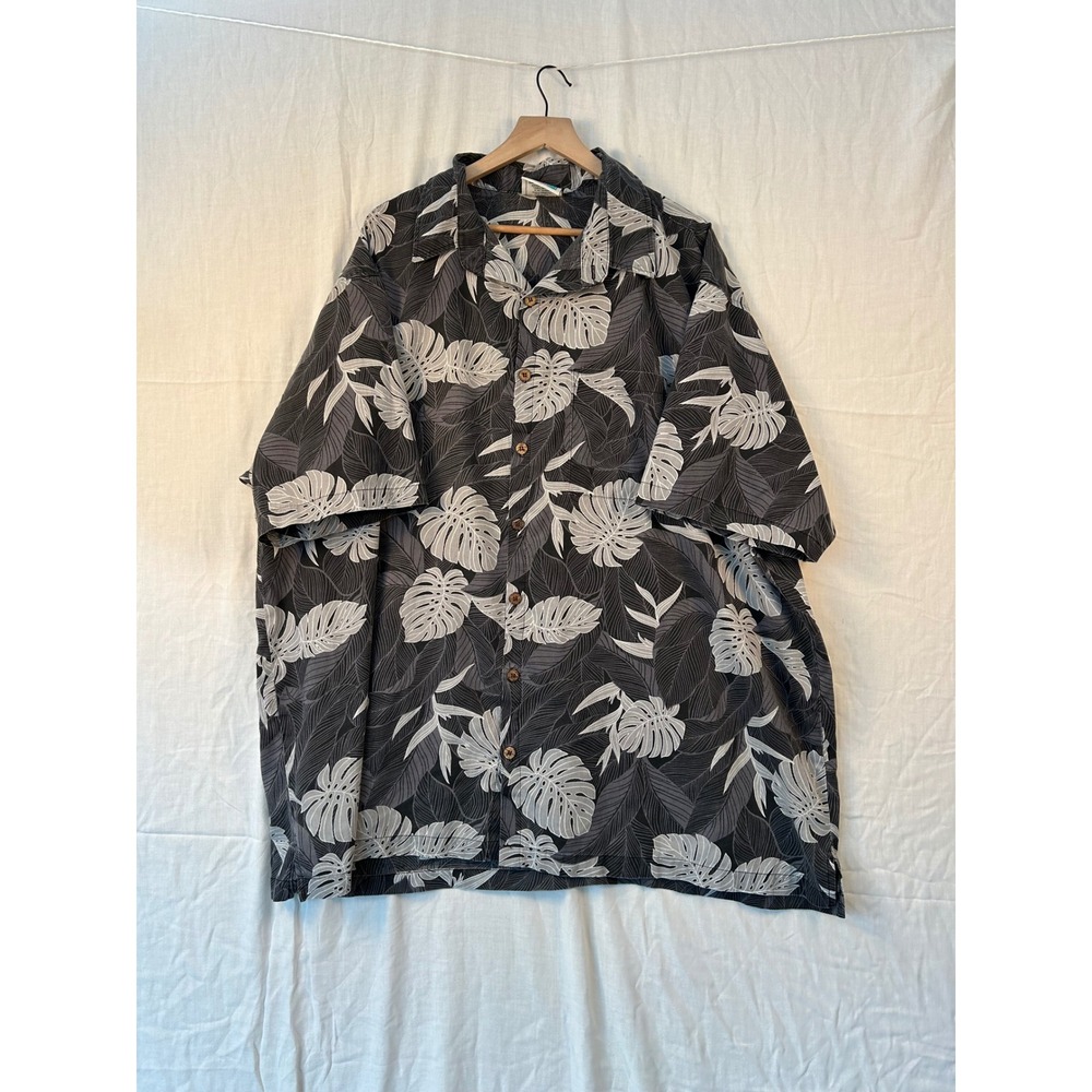 HWY 1 Mens Hawaiian Shirt Black Gray Monstera Tropical Print Made in USA #2196